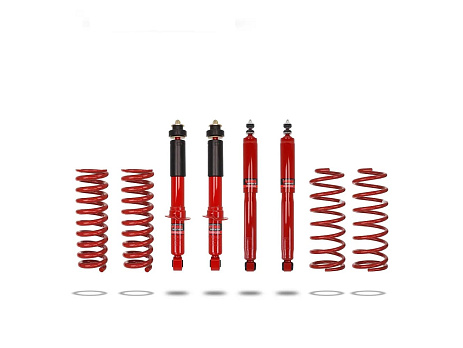 Pedders zvýšený podvozek 44 mm. S přední částí Heavy Duty. Pouze pro použití s navijákem, ochranným rámem nebo neoriginálním předním nárazníkem. Toyota Landcruiser 90 Series / Colorado / Prado