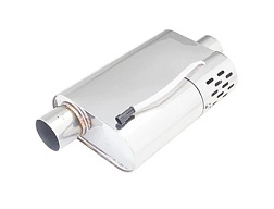 Xforce oválné tělo 4" x 9.5" x 14" (10,16cm x 24,13cm x 35,56cm) posunutý vstup/středový výstup 3" jeden vstup, 3" jeden výstup