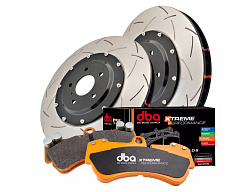 DBA Sada brzd – 5000 T3 drážkované kotouče & Xtreme Performance destičky (2x DBA53148BLKS + DB15012XP)
