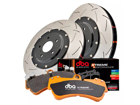 DBA Sada brzd – 5000 T3 drážkované kotouče & Xtreme Performance destičky (2x DBA53922BLKS + DB15147XP)