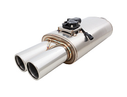 Xforce Oválné tělo 5.5" x 9.5" x 15" (13,97cm x 24,13cm x 38,1cm) středový vstup/dvojitý výstup 2.5" příruba, 3" dvojitá dvojitá koncovka