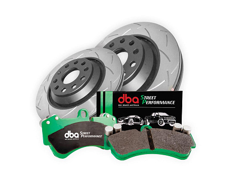 DBA sada kotoučů a destiček 4000 T3 Slot drážkované + Street Performance SP (2x DBA42809S + DB2384SP)