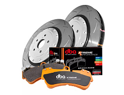 DBA Sada brzd – 5000 T3 drážkované kotouče & Xtreme Performance destičky (2x DBA53004SLVS + DB15005XP)